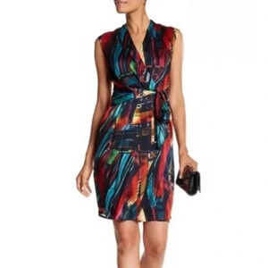 Ellen Tracy NWT Print Satin Faux Wrap Dress Size 6